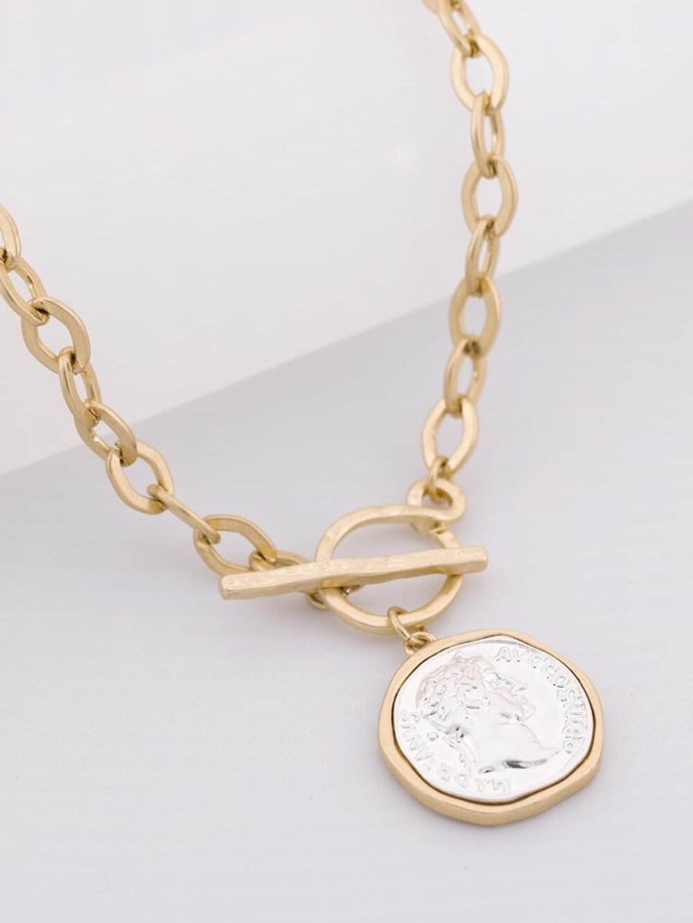 Chunky Coin Antique Gold Plated Thick Link Chain Layered Pendant Necklace for Wo - Picture 4 of 7